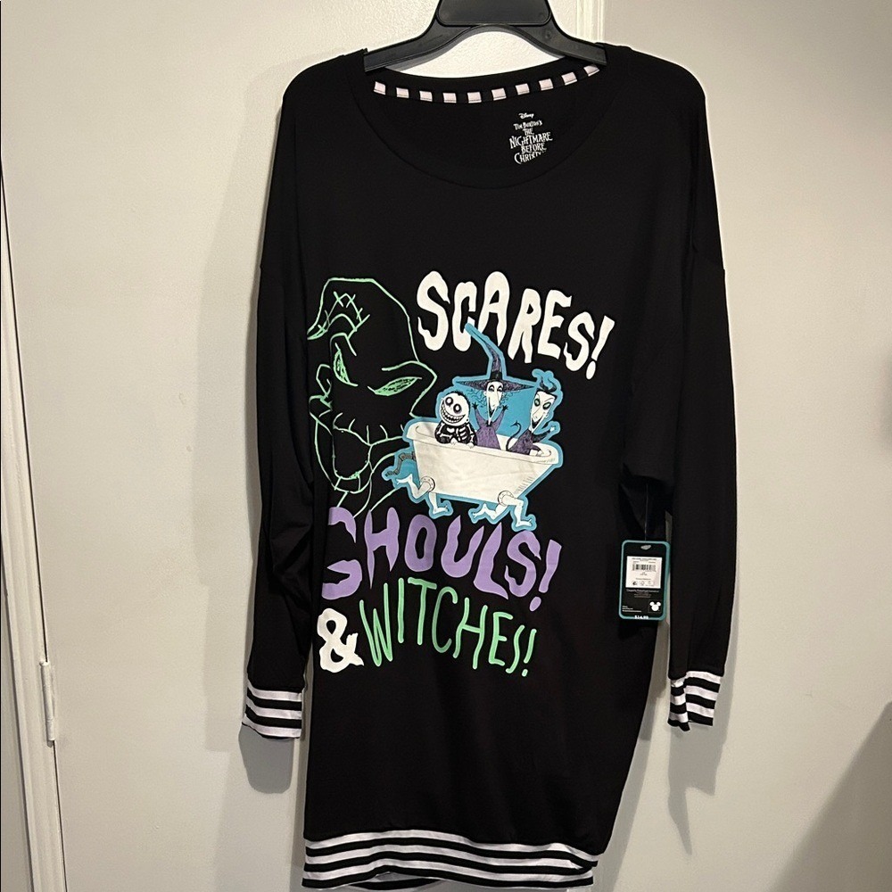 Disney Nightmare Before Christmas Ghouls Witches Dorm night Shirt Black L 12-14